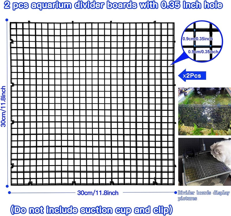 Weramics Adjustable Aquarium Fish Tank Divider Filter Bottom Plastic Grid Fish Tank Isolation Board Egg Crate Tray((Black, 2pcs 11.8X11.8Inch with 0.35Inch Hole) - Image 2